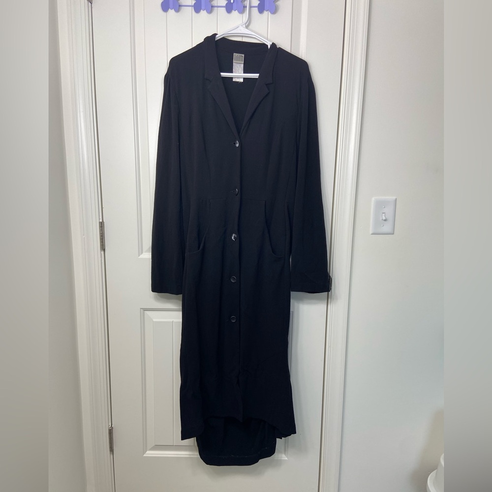 Vintage Lilith women’s black long button‎ collared pocket dress jacket large
